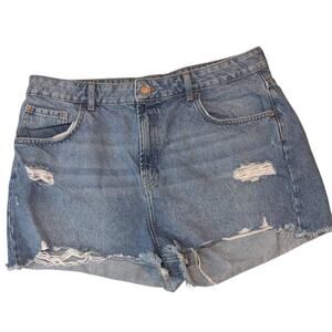 Denim Co Light Washed Denim Shorts Grunge Ripped Details High Waist